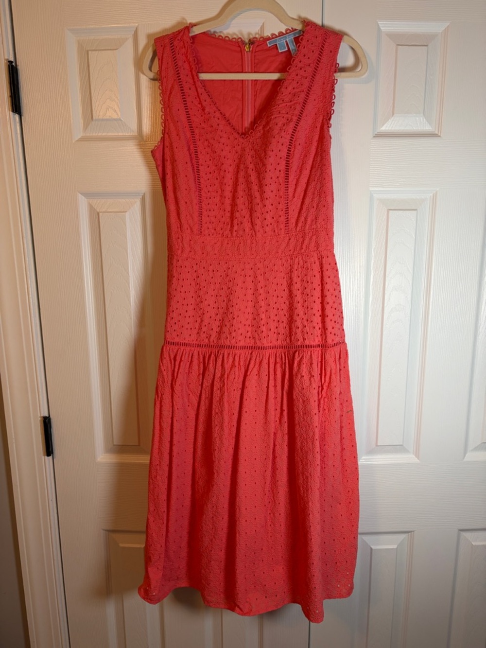 Draper James Coral Eyelet V-Neck Midi Dress